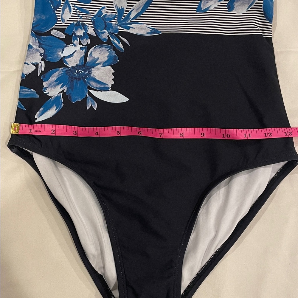 Calvin Klein Blue and Black Floral Swimsuit, Strapless. On Trend Blue, 2026. - Picture 5 of 6